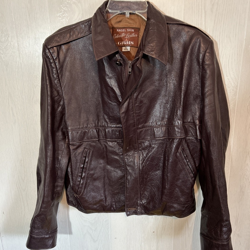 Mens 42 Regular Vintage 70's Burgundy Brown Angel Skin Cabretta Leather Grais Me